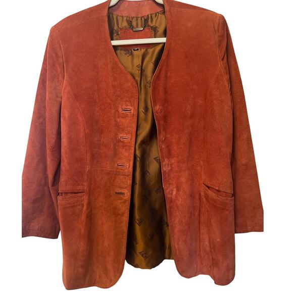 Vintage Hollies Burnt Orange Suede Leather Jacket Women's Coat Size 38 8 Boxy - Picture 1 of 12